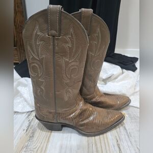 Vintage Justin Taupe Exotic Lizard Western Cowboy Boots Size 8